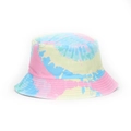 Tie-dye cotton bucket hat in bright pink, blue and yellow macaron colors for outdoors - Bright Pink Blue Yellow Mix (#12)