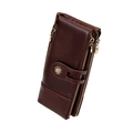 Dark brown leather long wallet for women with RFID blocking and rose snap button - Coffee