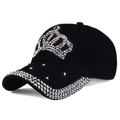 Fashionable black baseball cap featuring a sparkling rhinestone crown and studded brim - Black