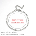 Silver stainless steel paperclip chain bracelet 3mm width with adjustable 5cm extension - Flat Long Cross Style / 3*9mm Wide (17+5cm) / Steel