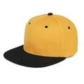 Detail of yellow six-panel snapback hat with flat black brim and contrast eyelets - Black Brim and Yellow