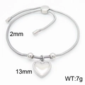 Silver heart pendant snake chain bracelet with adjustable slider and silver finish - Steel Hollow Heart Style (KB184667-Z)