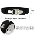 Elastic black waist belt for dresses with 5cm width and rhinestone peacock buckle - Peacock Style (Black)