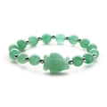 Natural green aventurine beaded bracelet with a stone fish pendant and silver accents - Green Fish Style / Green Aventurine
