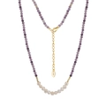 Collier en pierres naturelles violettes et perles d'eau douce avec fermoir en argent S925 - Style Épissé Améthyste (MPN04-14K)
