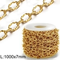 18k gold plated stainless steel twisted oval link chain roll, 1000x7mm for DIY jewelry - Gold 7mm Twisted Oval Chain (KLJ8688-Z)