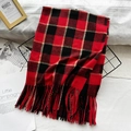 Red and black plaid checkered scarf with fringe tassels in soft faux cashmere style - China Red (1445)