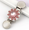 Vintage silver shawl clip with pink daisy flower design and sparkling faceted crystal - Silver Pink Daisy