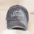 Simply blessed embroidered baseball cap in washed grey cotton with a small pink cross - One Size / Gray