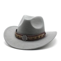 Close-up of grey felt cowboy hat with brown studded leather band and metal rivets - M (56-58cm) / Gray