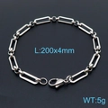 Silver paperclip chain bracelet in titanium steel, 200x4mm size with lobster clasp - Steel