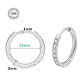 Silver 316L stainless steel hoop earrings with clear cubic zirconia insets 12mm size - 2.0*12mm (Single Piece) / Steel