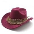 Macro detail of rose pink felt cowboy hat with braided band and metallic chain fringes - M (56-59cm) / Burgundy