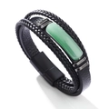 Pulsera para hombre de cuero trenzado negro con piedra aventurina verde y cierre - 23CM / Verde