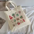 Cream canvas tote bag with watercolor Christmas theme illustrations and dual handles - C9 Christmas Illustration