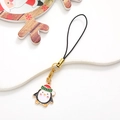 Miniature penguin charm with red Christmas hat and colorful enamel for bags and keys - Penguin / Gold