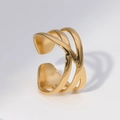 Minimalist gold multi-layer cross open ring with high-polished stainless steel finish - Adjustable (Size 8) / Gold