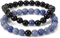 Elastic beaded bracelet set featuring black obsidian and purple tanzanite natural stones - 8mm Blue Aventurine & Onyx