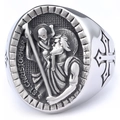 Anello con sigillo Saint Christopher argento vintage con incisione a croce e rilievo - US 7 / Colore Acciaio (San Cristoforo)