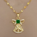 Macro view of gold angel pendant with emerald green stone and sparkling crystals - Gold Angel Bell Style (D225)