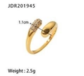 Adjustable 18k gold plated stainless steel ring with rhinestones and teardrop detail - Oval Open Rhinestone Style (JDR201945) / Gold