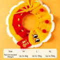 Festive red and yellow knitted pet bandana with Fu embroidery for small to medium dogs - Sunny Orange-M / Within 6kg
