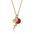 Gold stainless steel necklace featuring a hollow flower pendant and a red monthly birthstone - Hollow July Water Lily