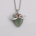 Collana a catena attorcigliata argento con pendente maschera in occhio di tigre verde - Pendaglio a Maschera / Avventurina Verde + Catena da 60CM
