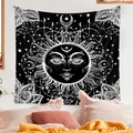 Tapiz bohemio de sol y luna con motivos de mandala para decoración de pared de cuarto - 73*95CM / Sol y Luna en Blanco y Negro