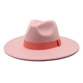 Pink wool fedora hat with contrast orange grosgrain ribbon band and wide brim - M (56-58cm) / Dusky Pink