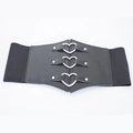 Ceinture corset large noire avec trois boucles en forme de cœur et bande élastique - Taille unique / Style Coeur
