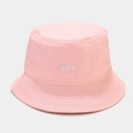 Detail of pink cotton bucket hat featuring white OFF embroidery and decorative stitching - M (56-58cm) / Pink
