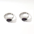 Boucles d'oreilles argentées avec pierres violettes en poire et anneaux en acier - Argent Pierre Violette
