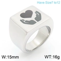 Square signet ring in silver stainless steel with engraved hands holding heart design - US 7 / 15mm Silver Square Heart and Hands Style (KR111362-Z)