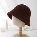 Sombrero de pescador de punto marrón para mujer, estilo vintage cálido para otoño invierno - Ajustable / Marrón