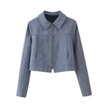 Chic blue denim zip-up cropped jacket with detailed stitching and a modern collar - XS / Gray Blazer