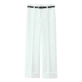 Pantaloni a gamba larga bianchi minimalisti da donna con cintura sottile in pelle nera - XS / Bianco