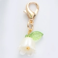 Floral Lily of the Valley keychain with pearlescent petal and golden lobster clasp - White Green Leaf-White Lily of the Valley