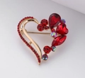 Golden heart brooch with red and iridescent crystals for women clothing accessories - Red Rhinestone Gold Heart