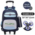Navy blue school backpack with 6-wheel stair climbing trolley for primary school students - Navy with Light Blue (with 6-Wheel Stair Climbing Trolley)