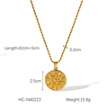 Detail view of gold sun totem pendant with twist chain and dimensions marked on white back - Gold (HC-N40223)