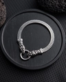 Macro detail of retro steel bracelet featuring twin snake heads and textured scale links - Small Snake Head
