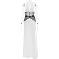 Elegante abito lungo in raso bianco con scollo a V e inserto in pizzo nero in vita - S / Bianco