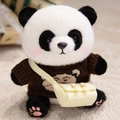 Süße Panda-Plüschfigur im braunen Strickpullover mit kleiner beige Umhängetasche - Brauner Bärenpullover Stil / 23cm