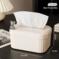Creamy white vertical striped tissue box with silver heart bear decor, 18.5x13x10cm size - Cream White (With Bear)