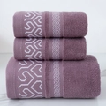Plush purple cotton bath towel set featuring white geometric heart patterns and wavy edges - Maze Heart Pattern Hand Towel (Dusty Purple) / 34*74cm