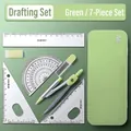 7-piece student geometry set in mint green case including compass, rulers, and eraser - Iron Box No Window Green Set