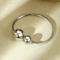 Macro di bracciale aperto in acciaio inossidabile argento con dettagli a sfera - Bracciale Rigido in Metallo a Doppia Sfera(NMSB-E239-2) / Argento