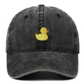 Casquette de baseball en coton lavé gris foncé avec broderie canard jaune mignon - Noir