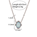 Vintage stainless steel necklace with blue opal oval pendant and detailed product dimensions - Retro Oval Petal Opal Pendant Necklace / Silver Blue